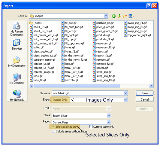 Exporting slices in Fireworks
